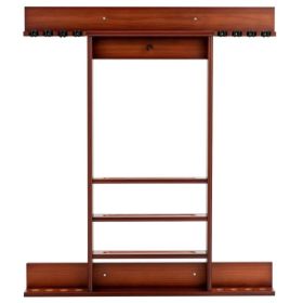 Brown Pine Wood Wall-Mounted Billiards Cue Rack, Holds 8 Cues & 16 Balls with 5 Storage Compartments (Option: Default Title)