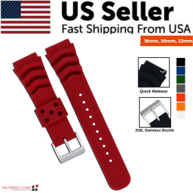 18mm 20mm 22mm Soft Silicone Watch Band Divers Replacement Strap Quick Release (Band Size: 22 mm, Band Color: Red)
