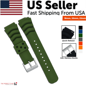 18mm 20mm 22mm Soft Silicone Watch Band Divers Replacement Strap Quick Release (Band Size: 18 mm, Band Color: Green)