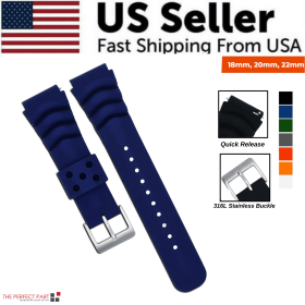 18mm 20mm 22mm Soft Silicone Watch Band Divers Replacement Strap Quick Release (Band Size: 20 mm, Band Color: Blue)