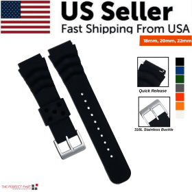 18mm 20mm 22mm Soft Silicone Watch Band Divers Replacement Strap Quick Release (Band Size: 20 mm, Band Color: Black)