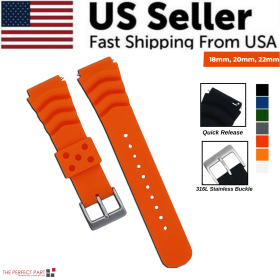 18mm 20mm 22mm Soft Silicone Watch Band Divers Replacement Strap Quick Release (Band Size: 18 mm, Band Color: Orange)