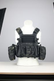 Adjustable Weighted Training Vest with Weight Pockets, Modular Workout Vest with Detachable Pouches and Breathable Padding for Fitness (Color: BLACK Camo)