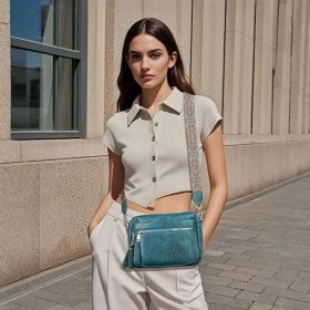 Crossbody Bags for Women Trendy Leather Crossbody Purse Shoulder Handbags Butterfly Design (Color: 07-peacock Blue)